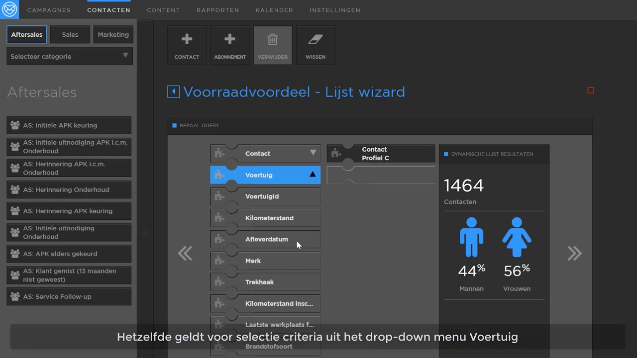 Drag & Drop selectie op Contact en Autogegevens