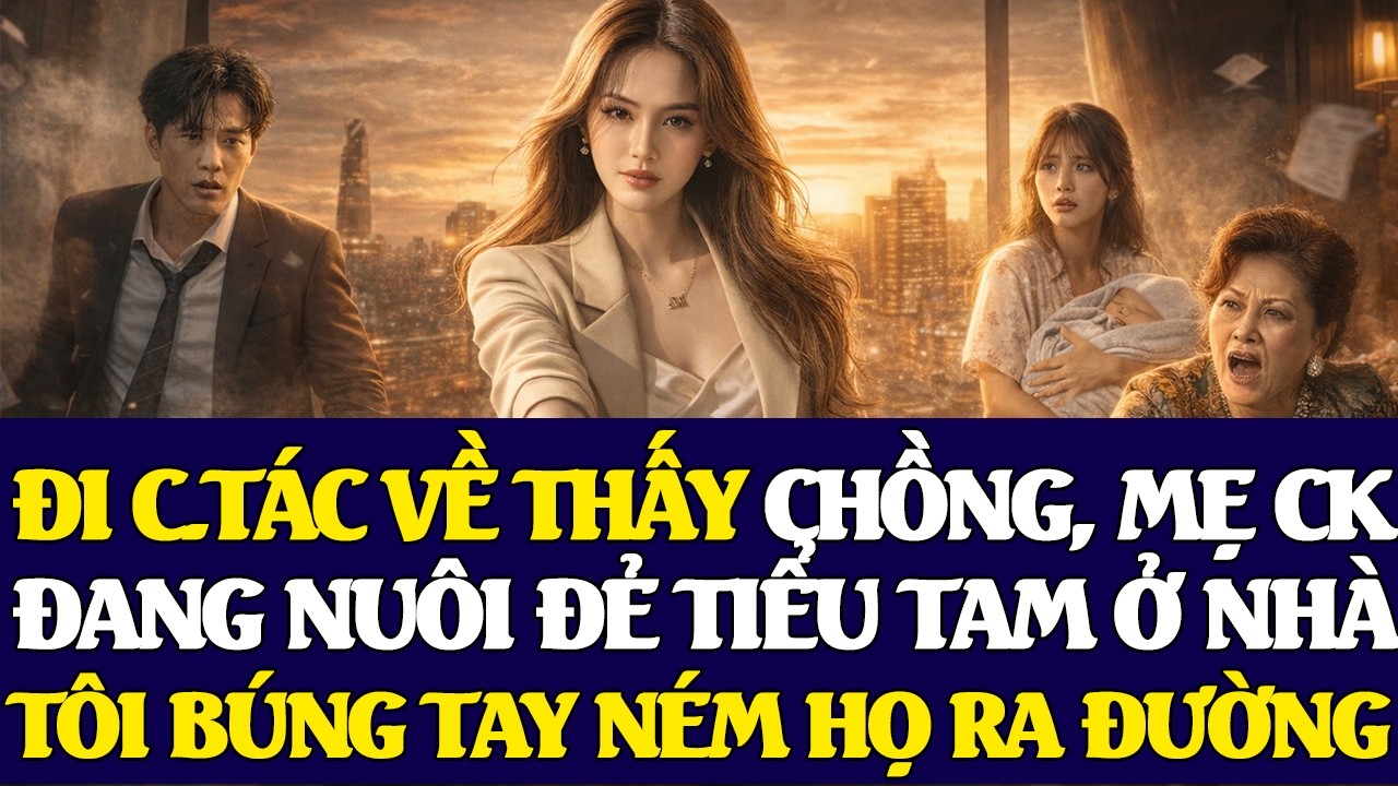 Đi c.tác về thấy chồng, mẹ chồng đang nuôi đ.ẻ tiểu tam ở nhà. Tôi búng tay n.ém cả đám ra đường