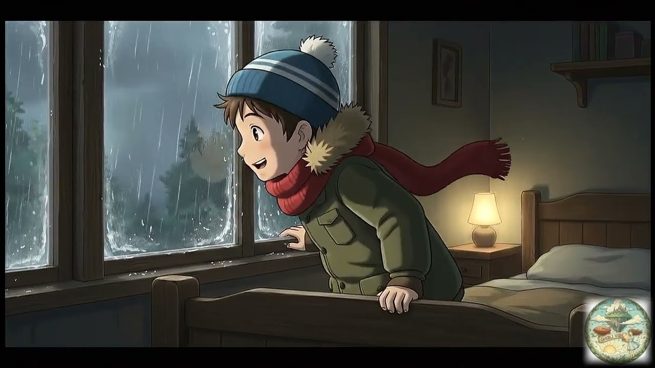 🌳 A Family Living Inside a Giant Tree | Rainy Night Forest Story (Ghibli Style)