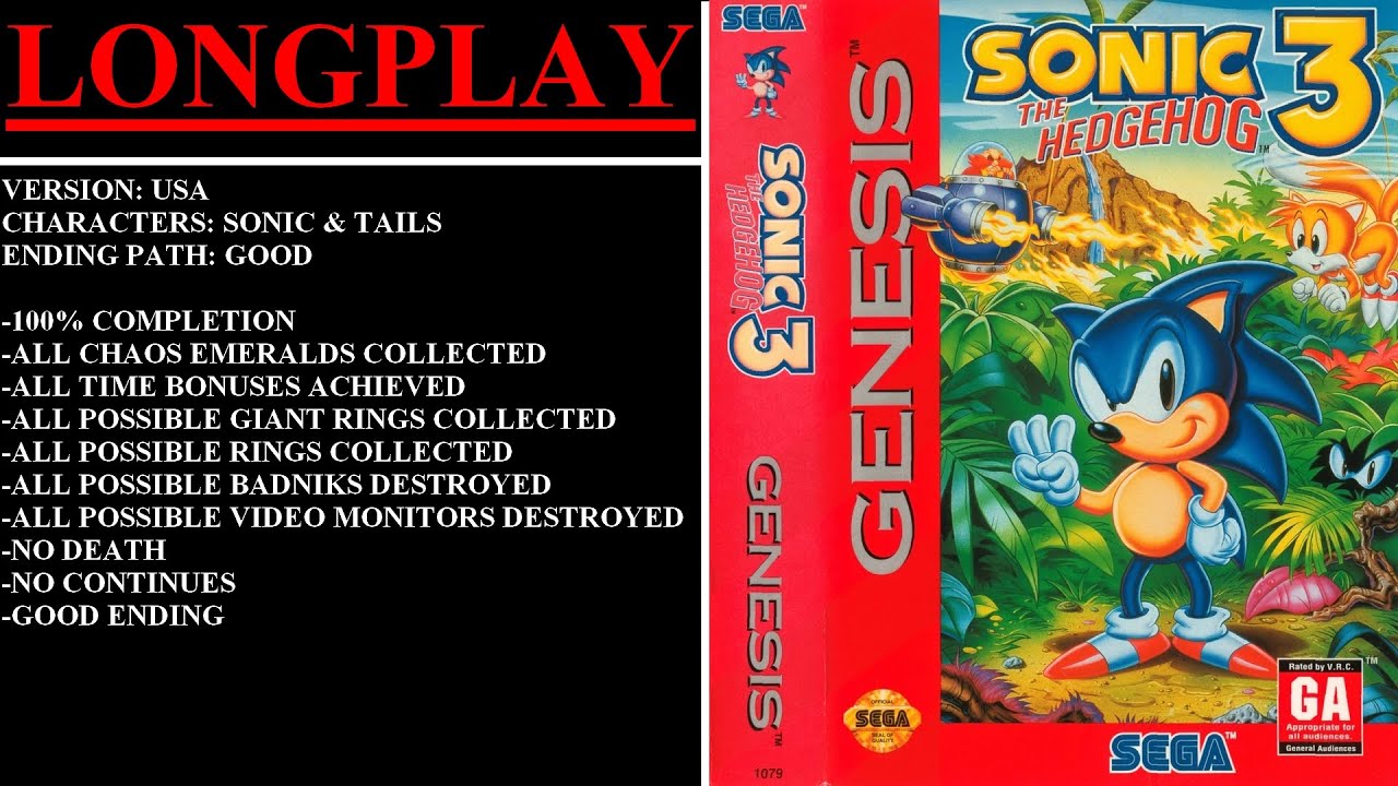 Sonic the Hedgehog 3 [USA] (Sega Genesis) - (Longplay - Sonic & Tails | 100% Completion)