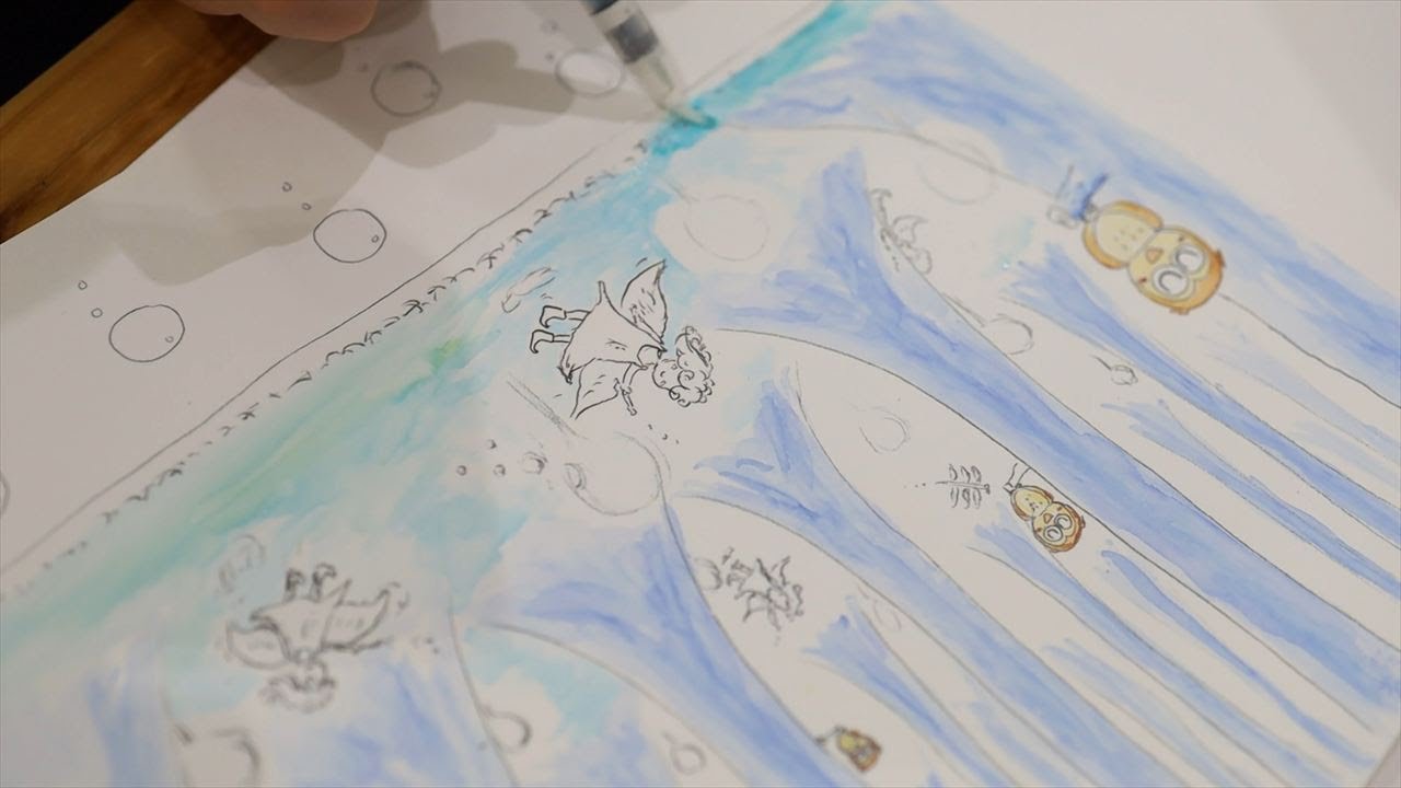 妖精の森の鉛筆書き仕上げと透明水彩で色塗り【こりすのアトリエ】