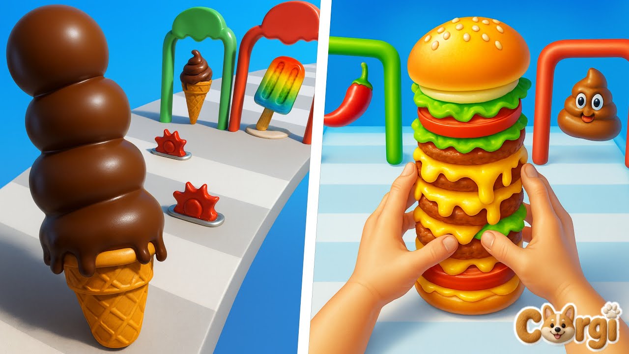 Stacky Ice Cream Runner VS Burger Stack 3D - All Levels Satisfying Walkthrough Gameplay