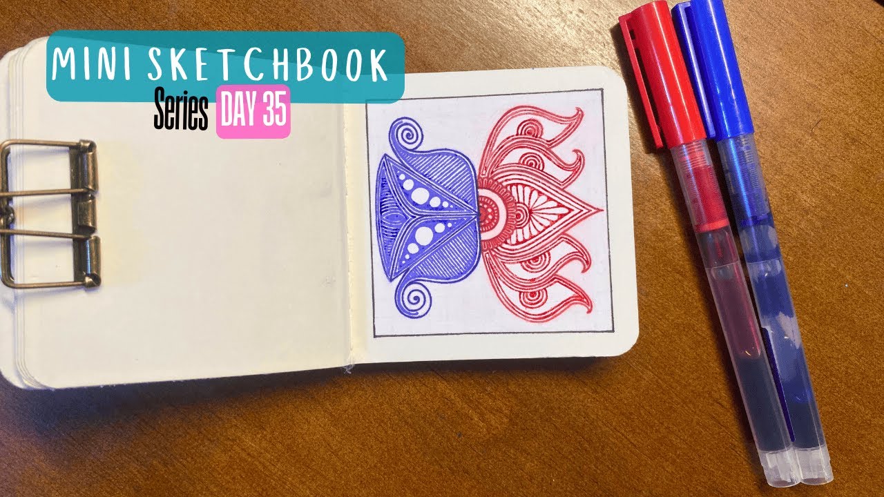 Mini Sketchbook Art Series | Zentangle Symmetry Drawing | Flowing Patterns in Red & Blue