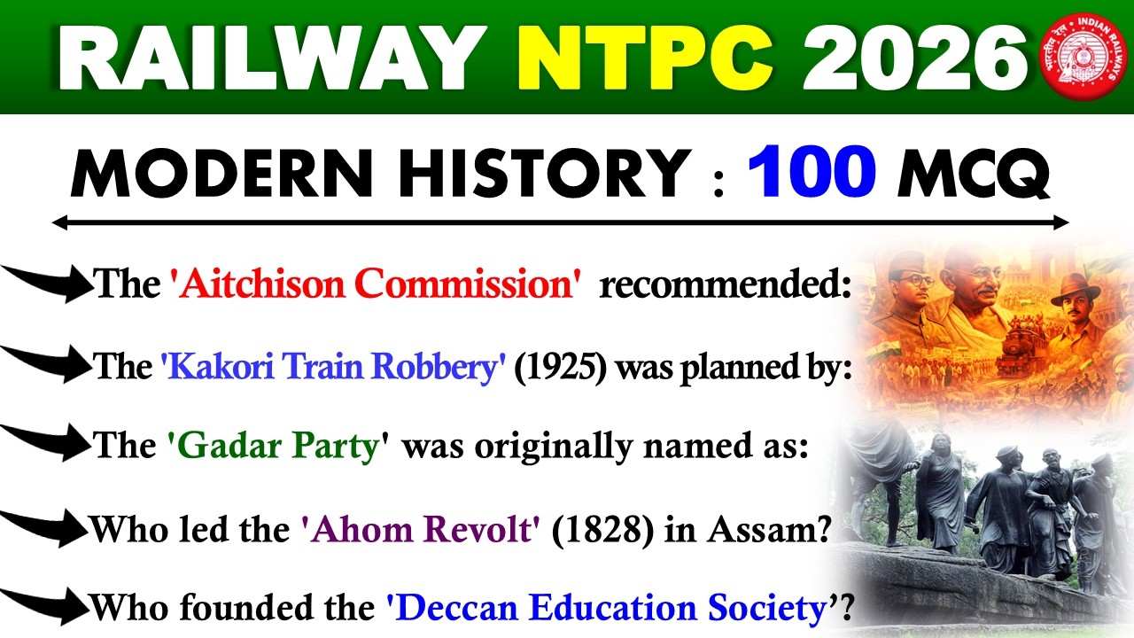 MODERN HISTORY 100 MCQs For RRB NTPC 2026 🔥 | Indian History GK | GK For Railway NTPC 2026
