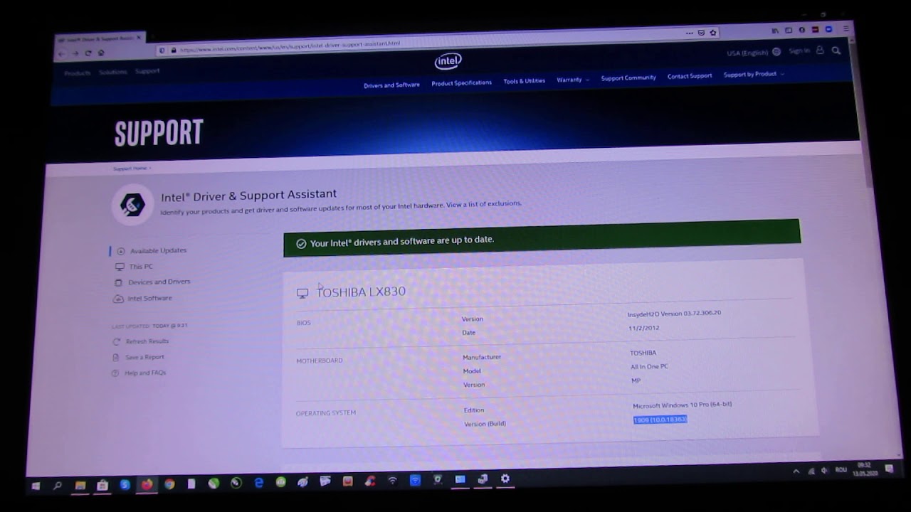 Windows 10 Pro 64bit latest version 1909 build 10.0.18363 installed on Toshiba LX830 All-in-one PC