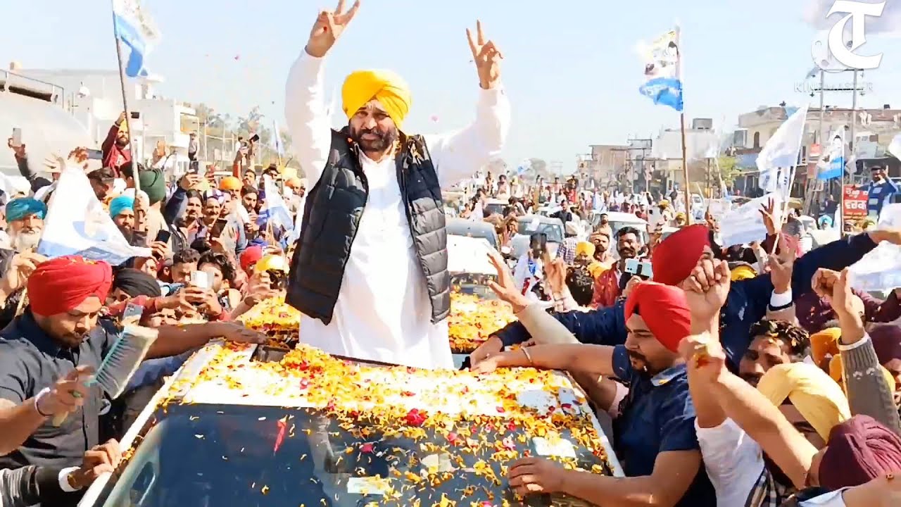 AAP’s chief ministerial candidate Bhagwant Mann holds roadshow in Attari