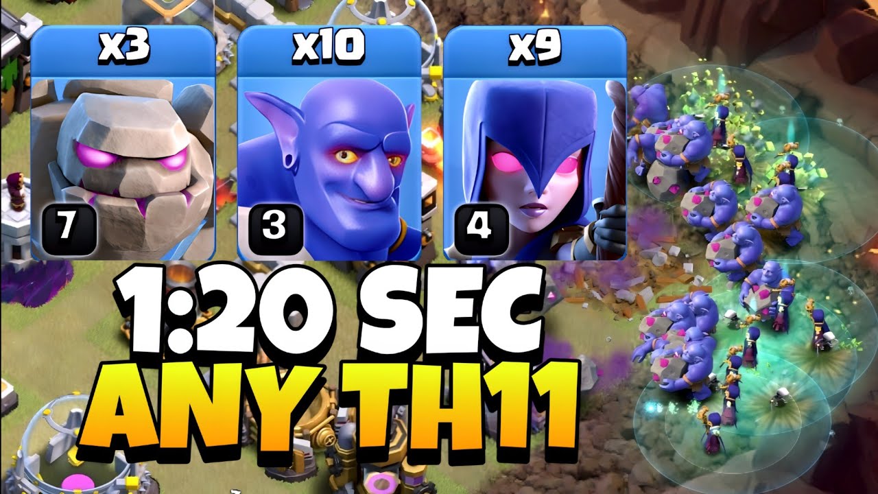 TH11 Golem Bowler Witch Attack With 8 Zap Spell | TH11 Attack Strategy (Clash of Clans)