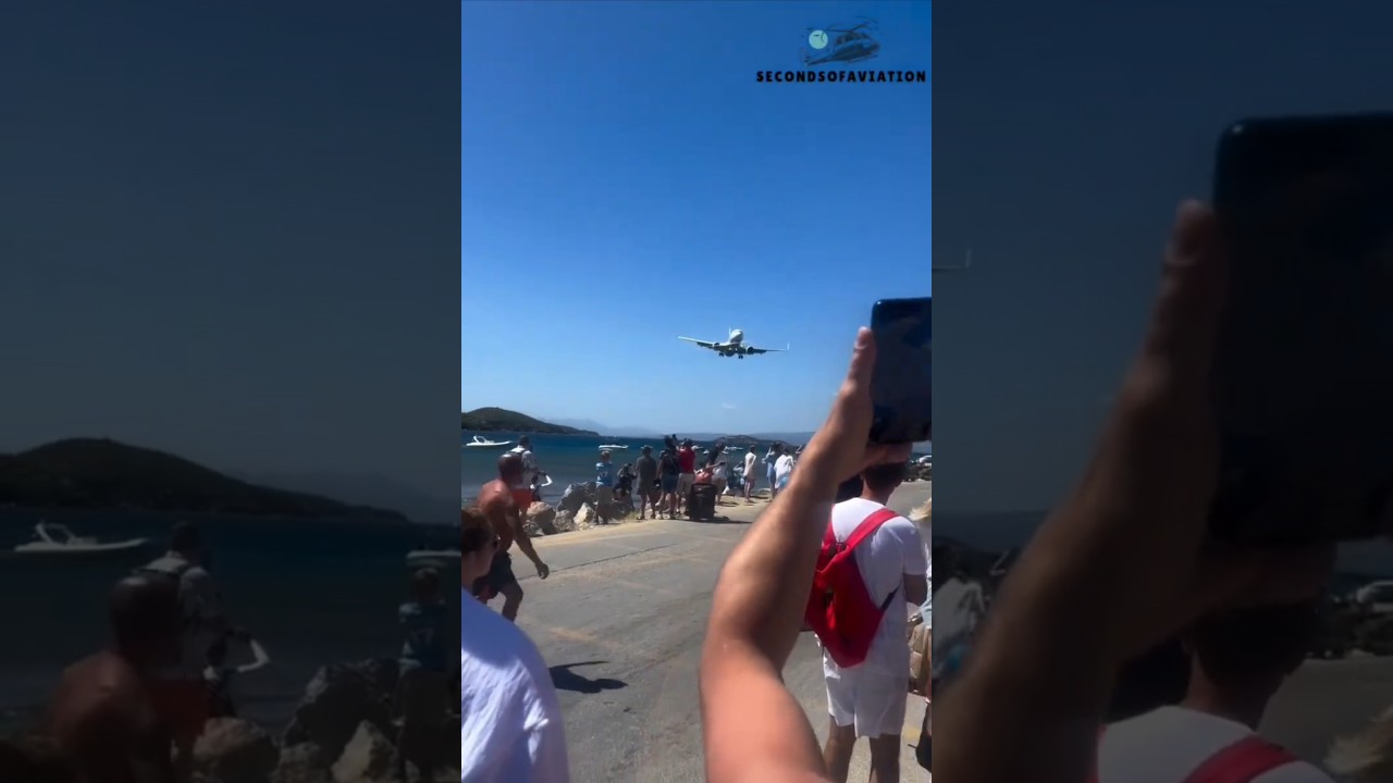 Plane Skims Beach! Epic Low Landing at Skiathos Airport #aviation #shorts