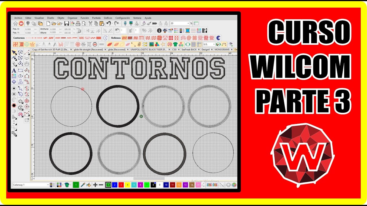 CURSO WILCOM PARTE 3 - CONTORNOS - COMO HACER BORDES O CONTORNOS - TIPOS DE BORDES - OUTLINES