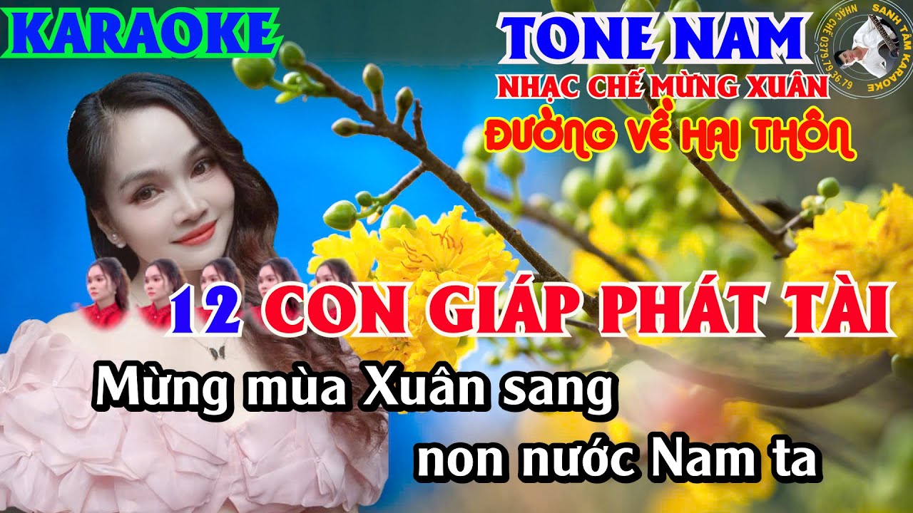 Karaoke 12 Con Giáp Phát Tài || Tone Nam || Chúc Mừng Xuân Mới || Đường Về Hai Thôn.
