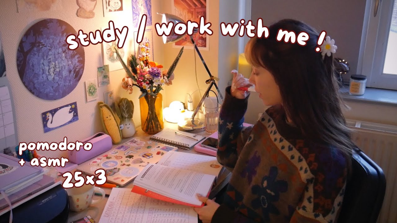 ASMR | study / work with me !! pomodoro ☀️ to 🌙 with 🌧️ , timer and asmr breaks