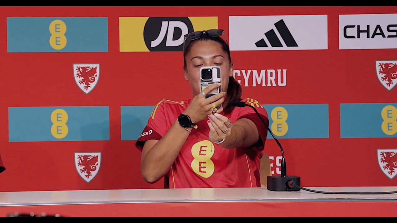 Cymru GK takes LEGO selfie during Press Conference | Middleton-Patel, Clark & Soper - Media Day