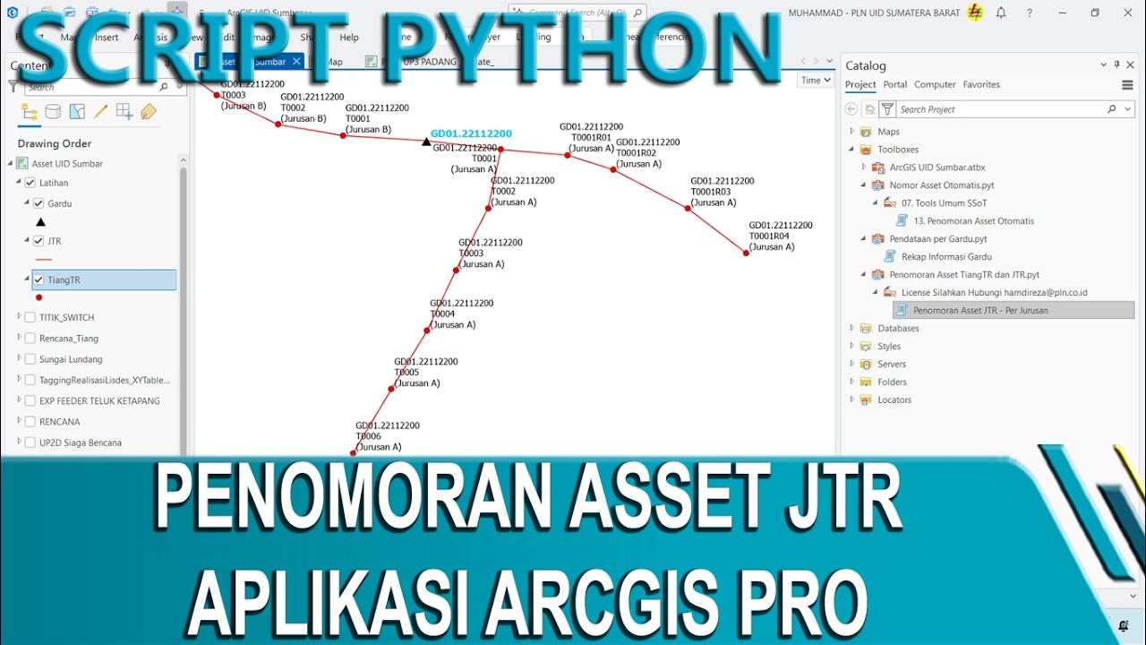 Penomoran Asset JTR | ArcGIS Pro || Script Python | Deskripsi TiangTR, JTR, Kode Hantaran TiangTR ||
