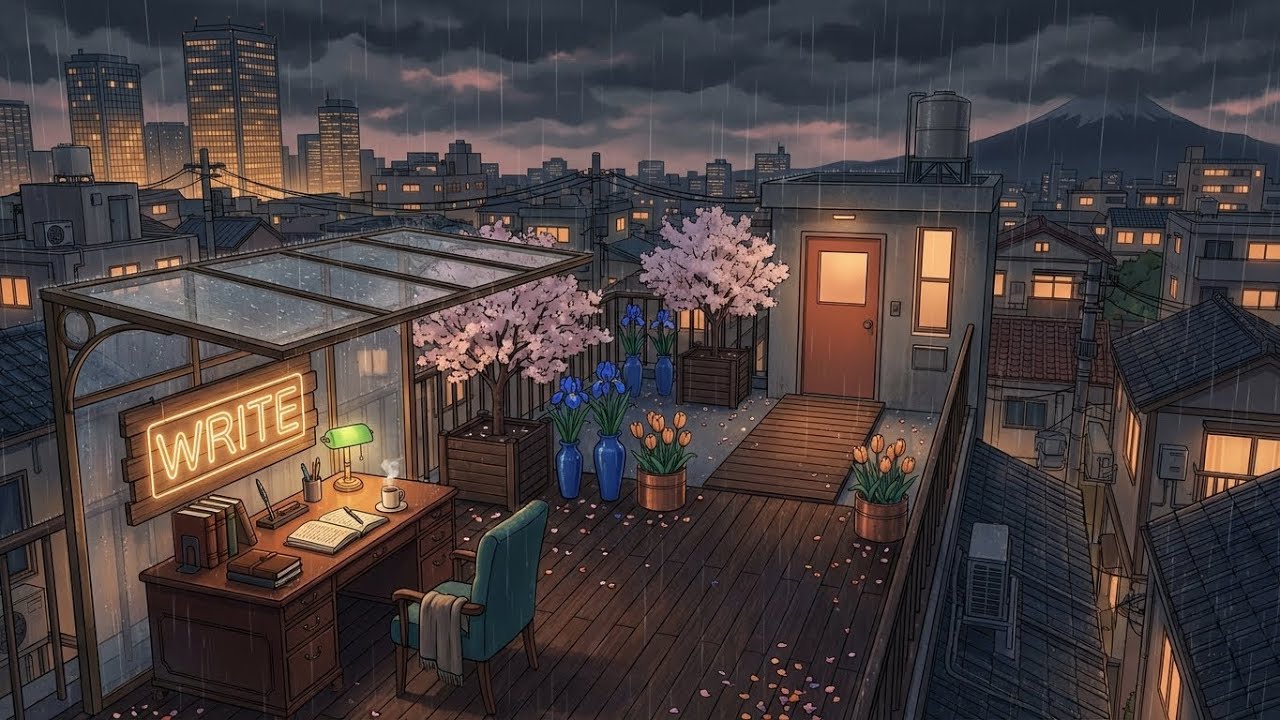 A Calm Place to Focus 🌧️ Soft Rain and Spring Rooftop Lofi for Deep Study Flow