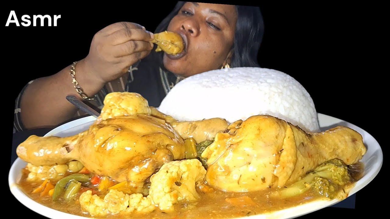 African food mukbang/ chicken Vegetable sauce with rice 🍚 mukbang
