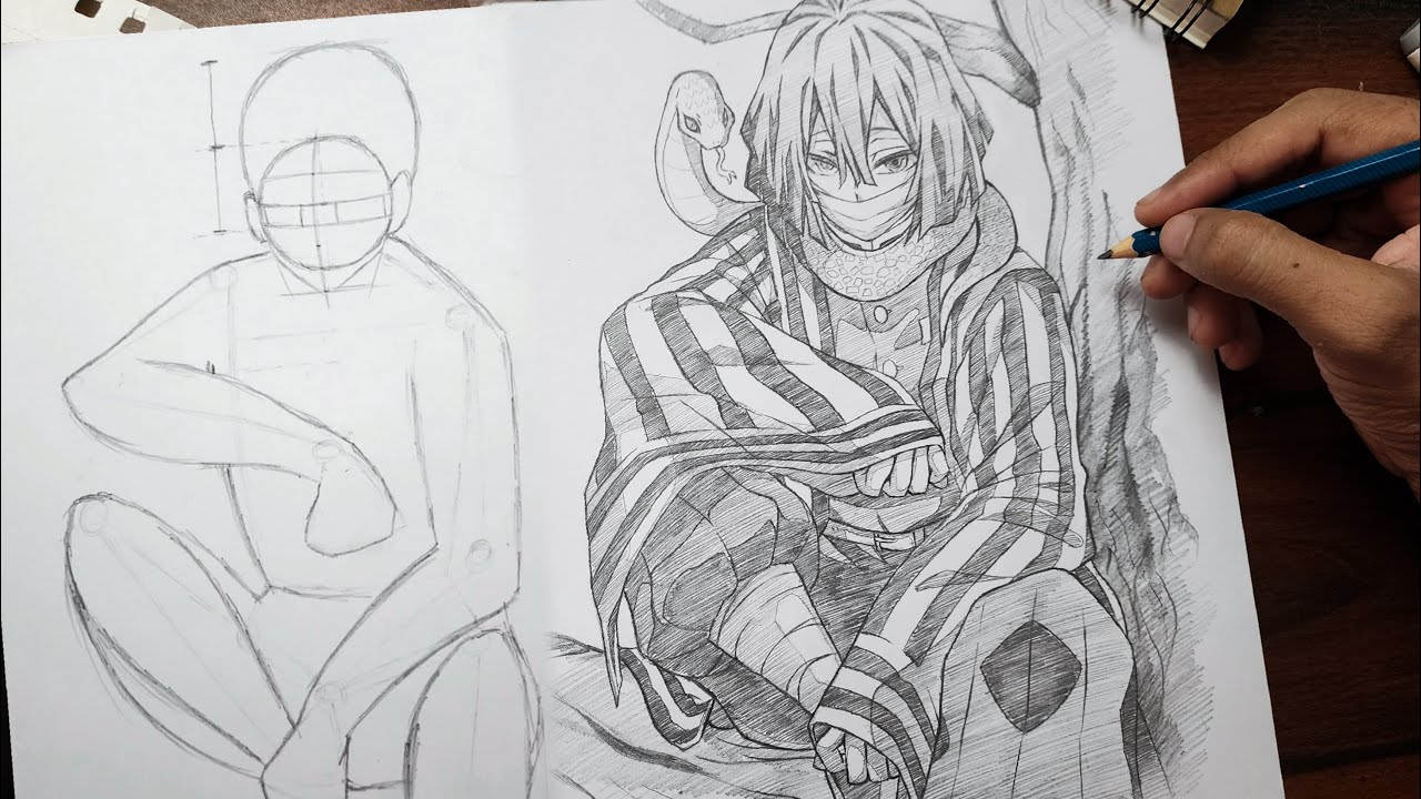 How to draw Obanai Iguro full anatomy guide for Beginners! | Demon Slayer