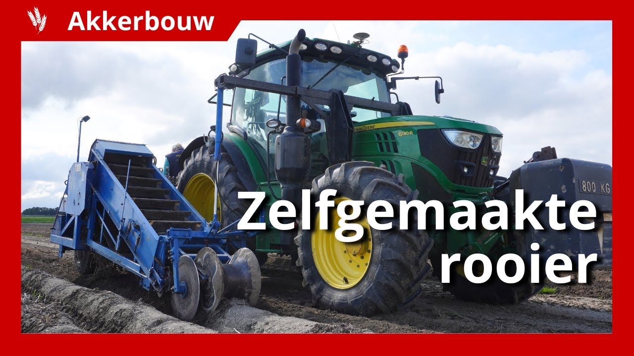 Aardappelen rooien met zelfgemaakte rooimachine