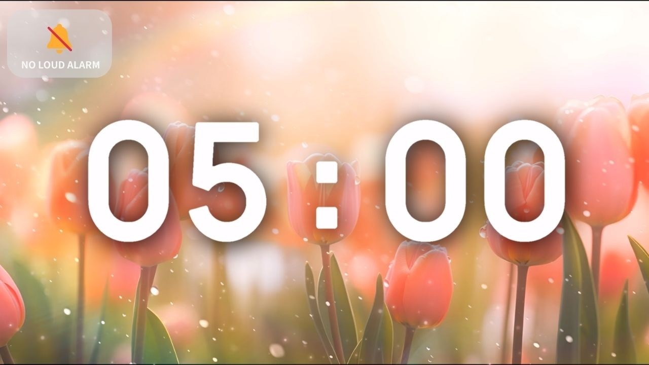 5 Minute Timer with Music for Classroom Relaxing with Calm Music - Spring Tulips | NO Loud Alarm