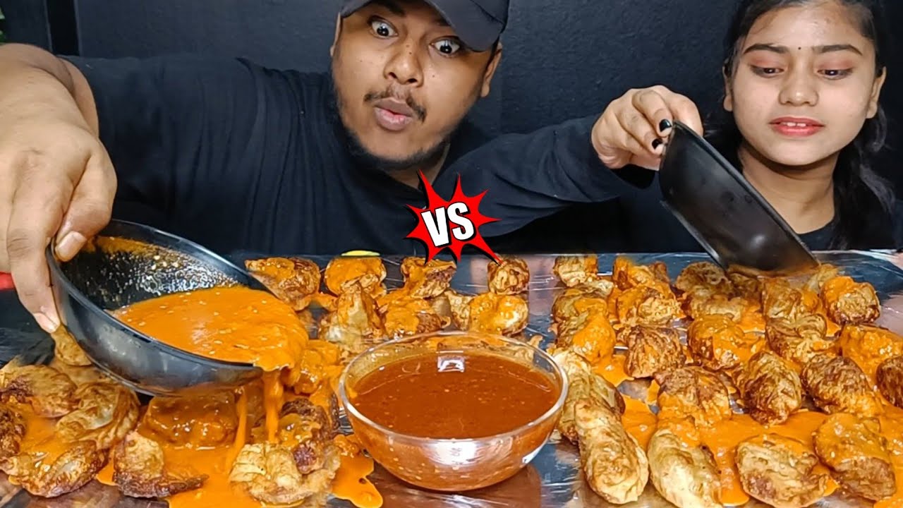 50 Spicy Chicken Jhol Momos Challenge | Spicy Gravy Momos Challenge | Fried Momos Eating Challenge