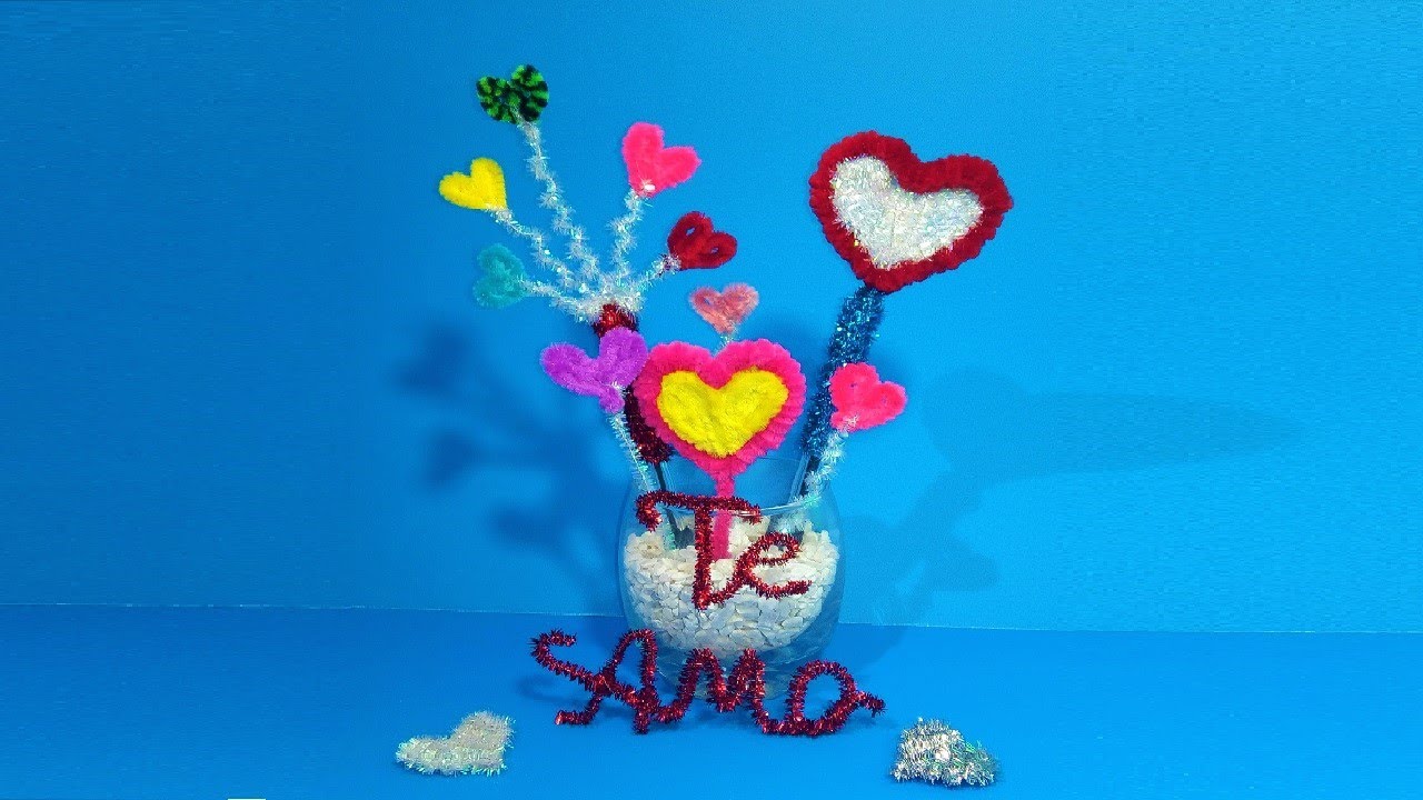 💖Plumas corazones y palabra  TE AMO💖 con limpiapipas para decorar/detalle 14 de febrero san valentin