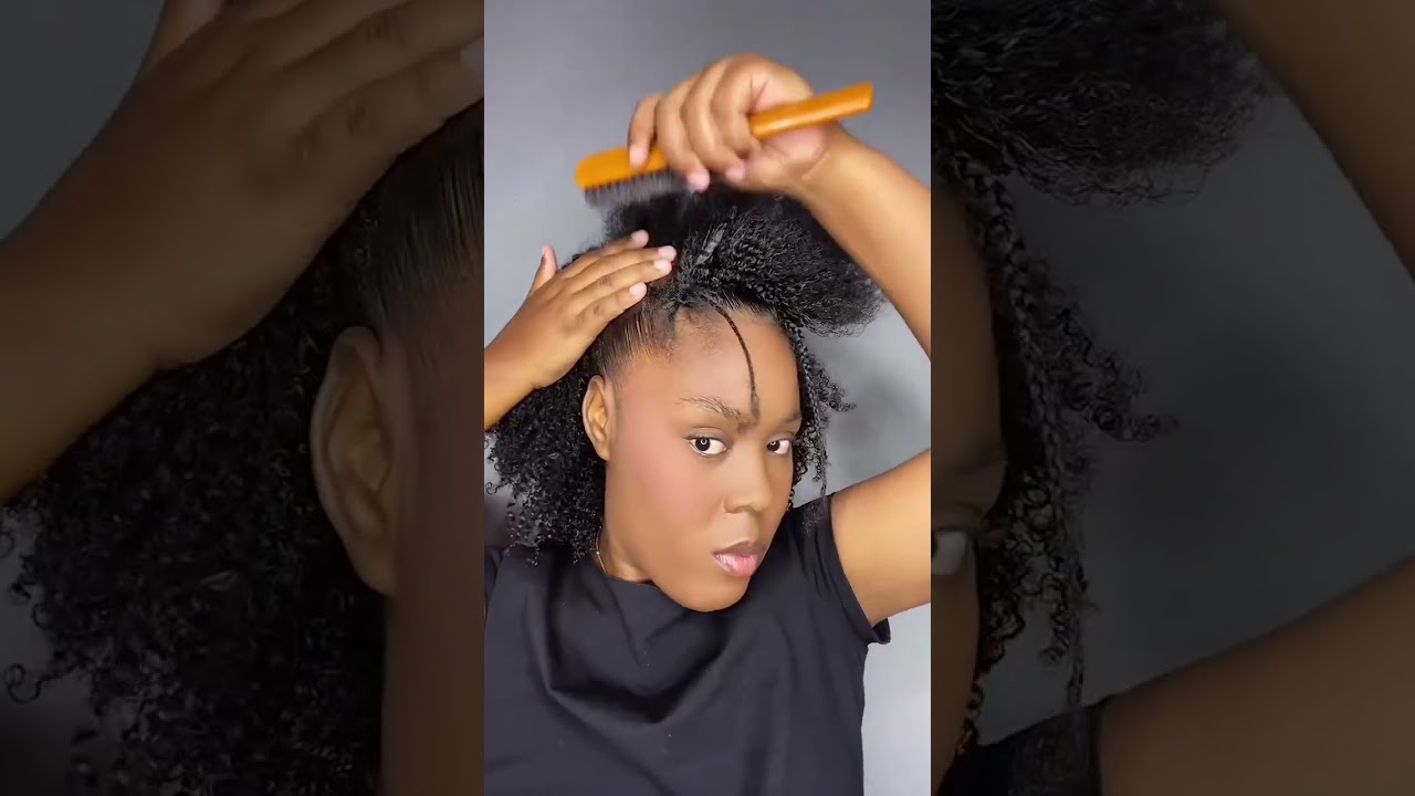 Cute Short Half Up and Half Down Hairstyle with BetterLength 14" 3c/4a afro kinky curly U-part wig
