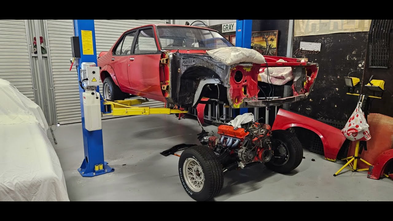 Engine and Aussie four speed gearbox installed into the Torana