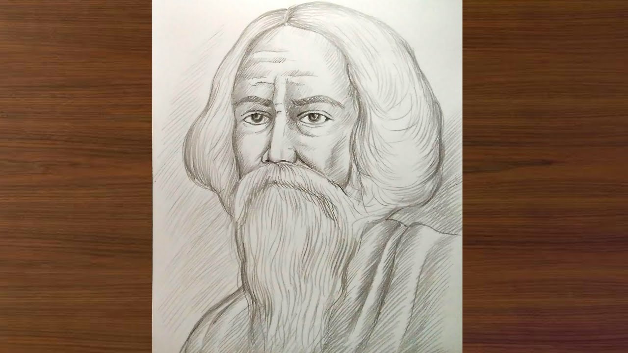 Rabindranath tagore drawing pencil shading/Rabindranath tagore sketch drawing