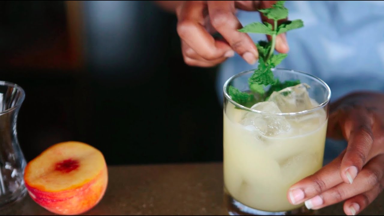 Peach, Please cocktail with Cardinal Spirits Flora