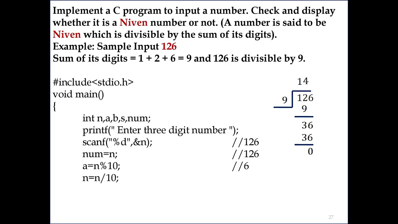 Relational Operator in C language Given number is Niven or not Niven number Part 12
