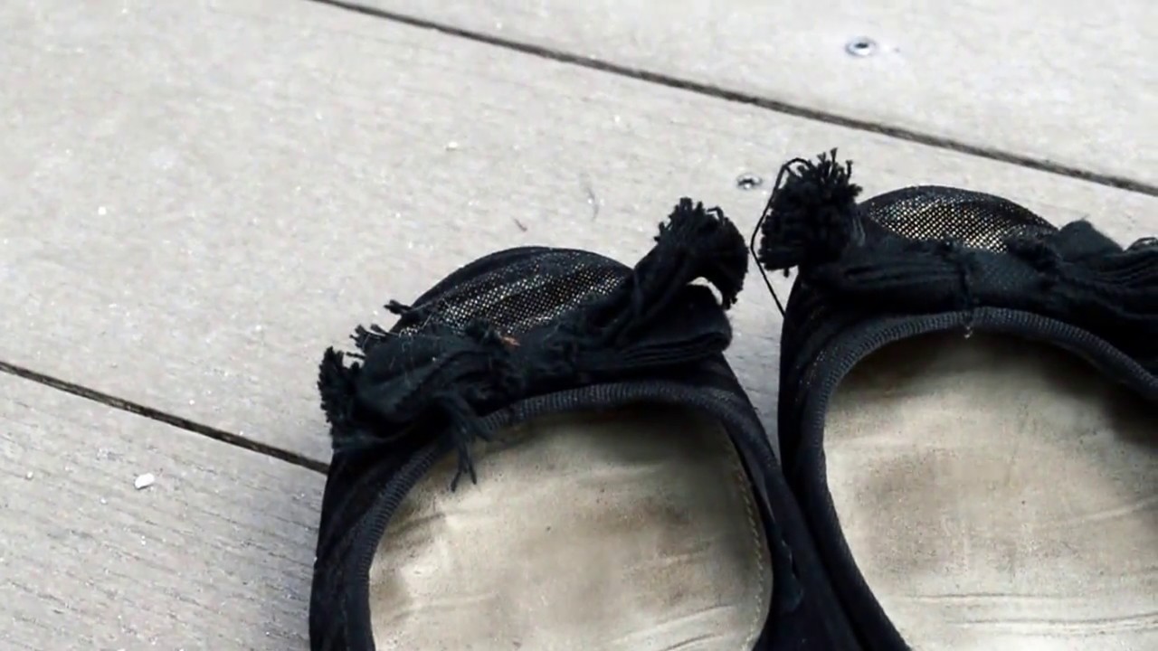 [FOR SALE] Inside Soles of Well Worn Flats | Black Canvas Womens Shoes | Size 8