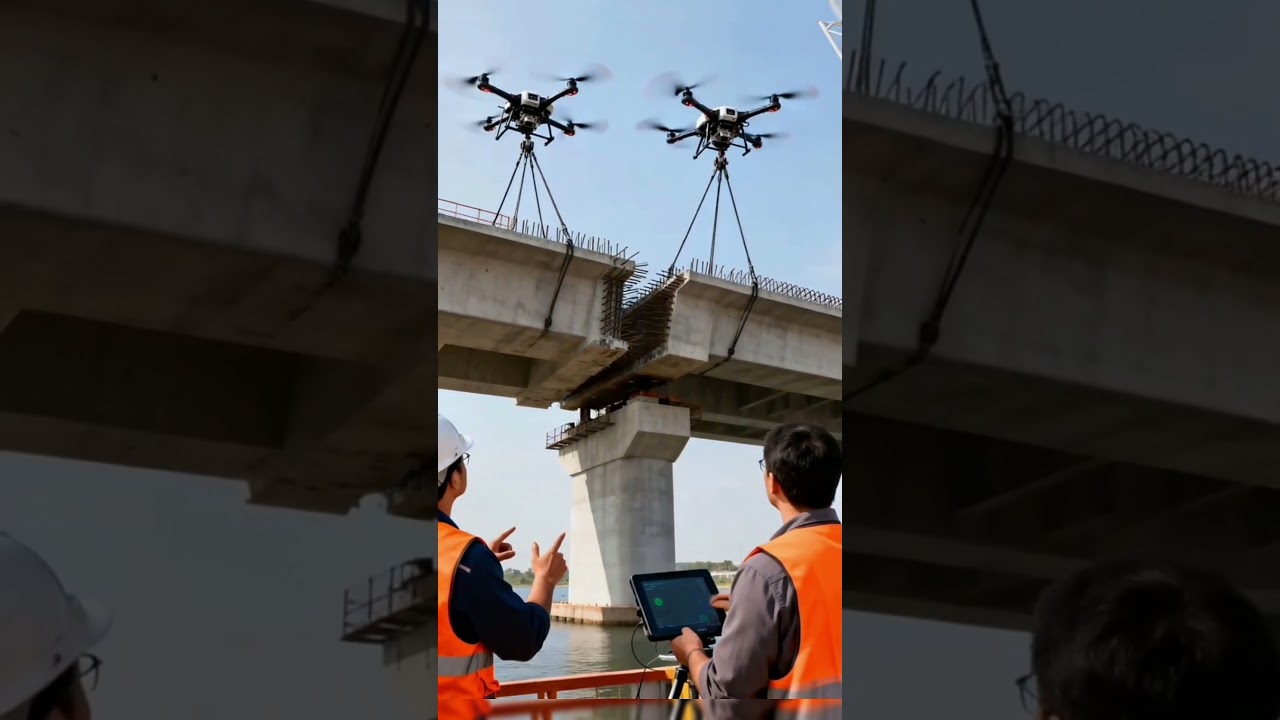 “Drones Lifting a Giant Bridge — Future Construction Is Here!”