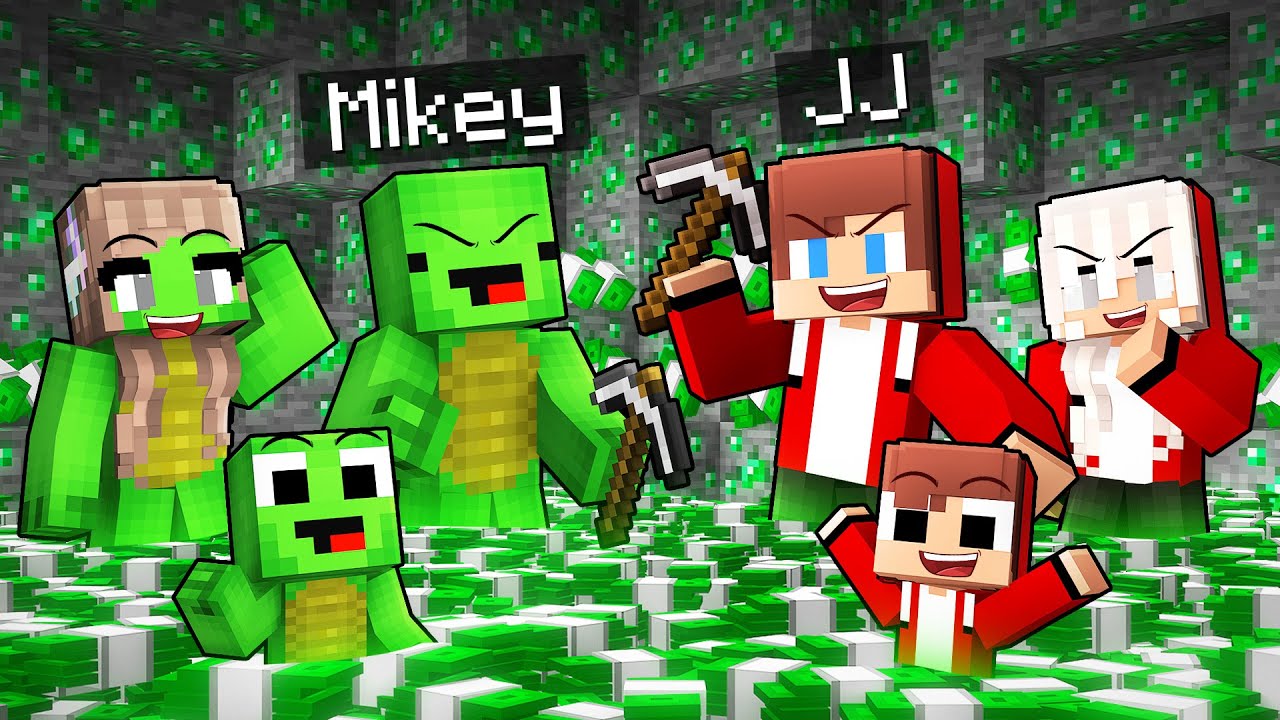 JJ and Mikey Family Mined 1,000,000 DOLLARS in Minecraft - Maizen