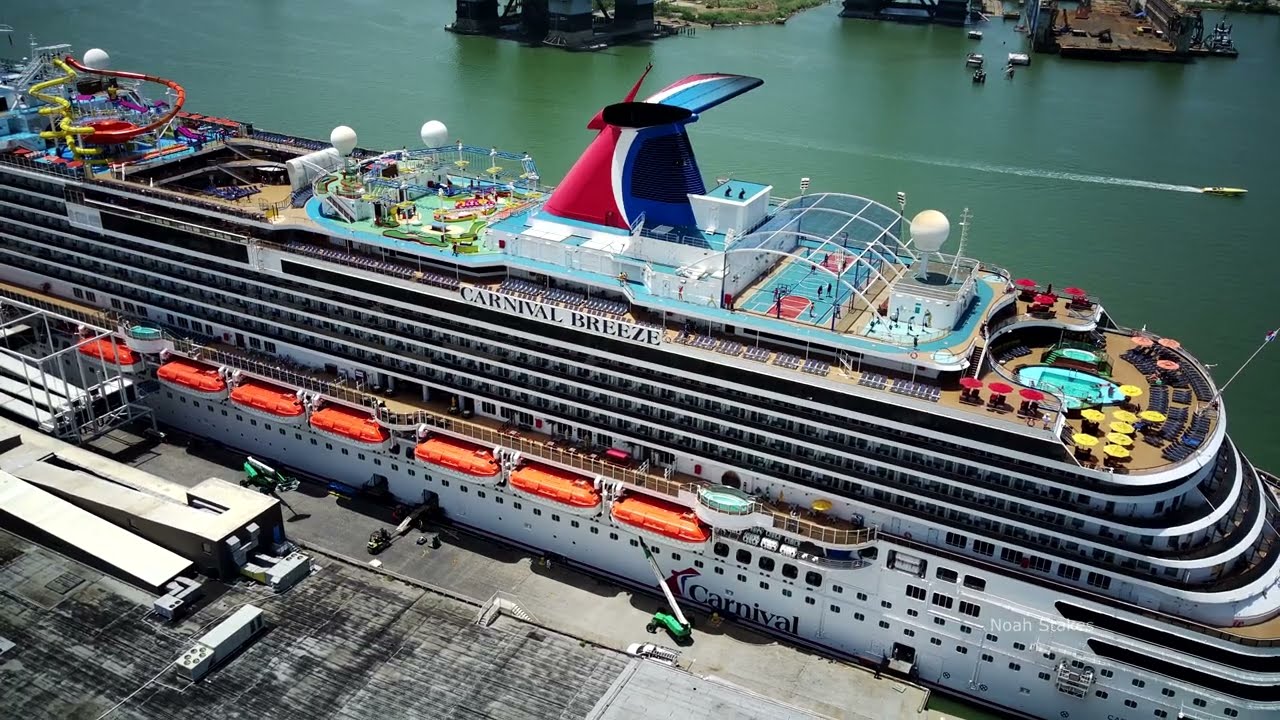Over A Carnival Cruise Ship In Galveston Texas (4K Drone)