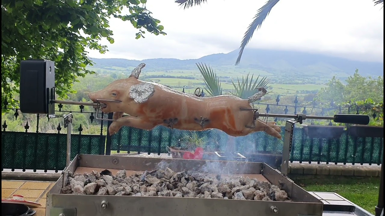 326 lechon con Kit Giratorio en parrilla reversible