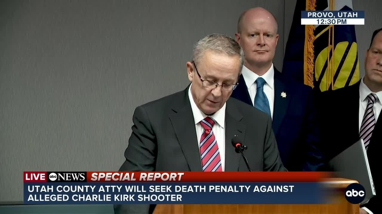Utah County Attorney announces he is seeking the death penalty in Charlie Kirk Case