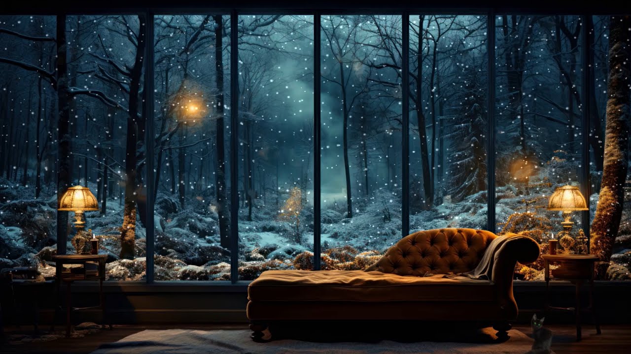 1 HOUR Snowy Forest Night Through the Window ❄️ | Cozy Winter Ambience 