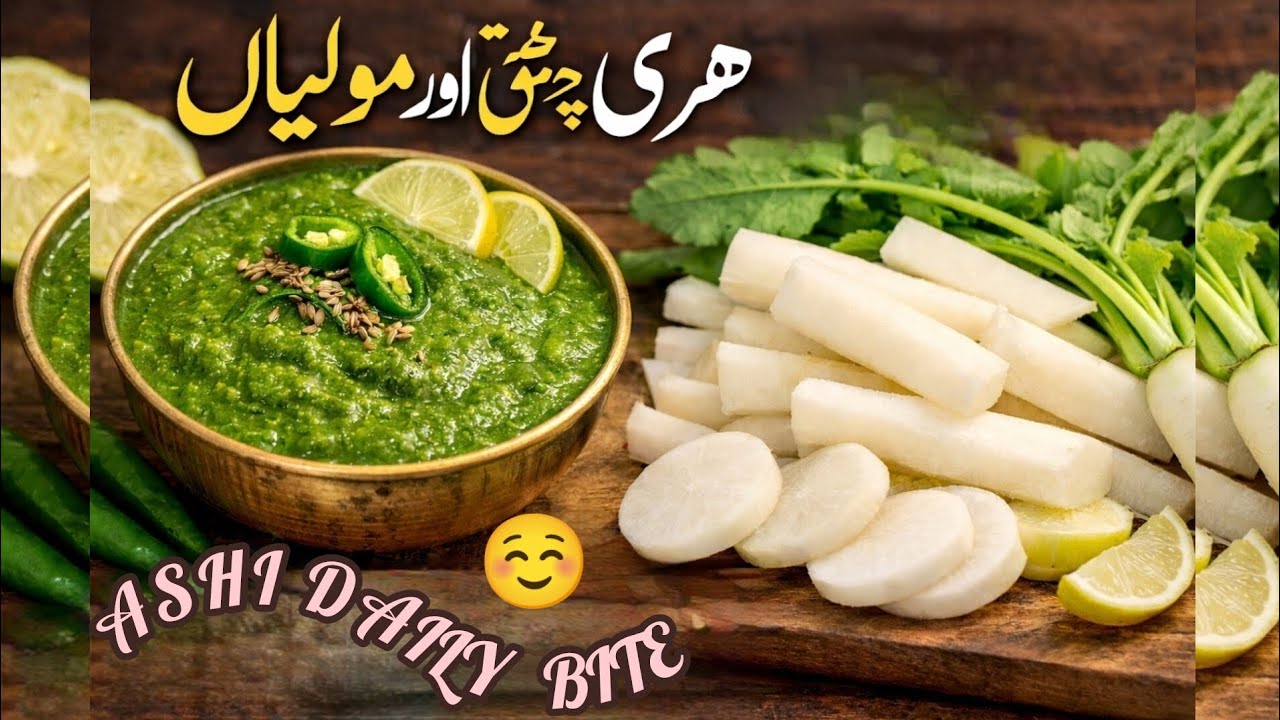 How to make Mooli ke Sath Podina Dhaniya Lahsan ki Zaiqaydar Green Chutney Easy & Healthy Recipeashi