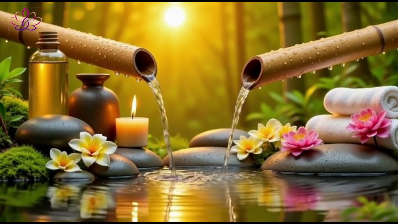 Deep Relaxing in 4k || Bamboo water and bird Sound🌿Calm Music For Relieves Stress