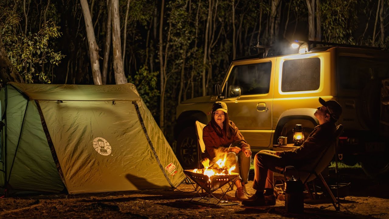 Lakeside Couple Camping & Cast-iron Cooking over Campfire, ASMR | Suzuki Jimny | Australian Wildlife