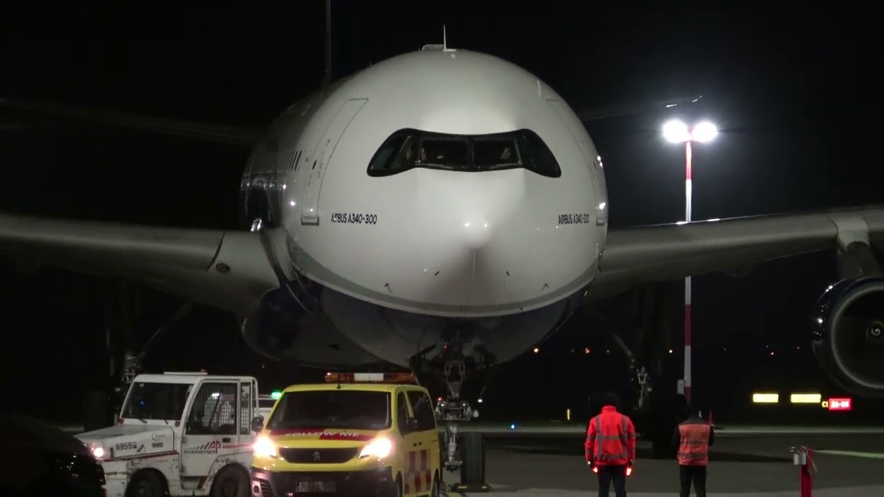 AIRBUS A340-300 arrival in darkness:  9H SUN , Ostend Airport