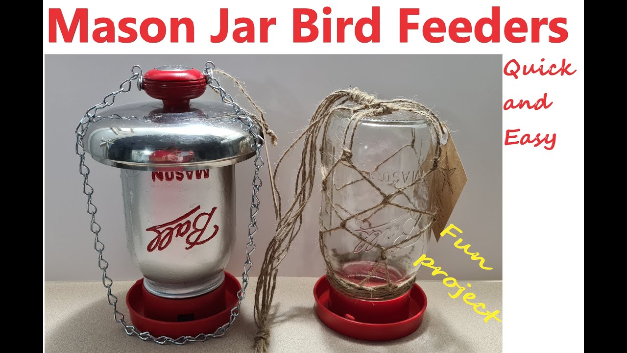 DIY Mason Jar Bird feeders several designs + how-to make them. A quick, inexpensive, easy gift idea