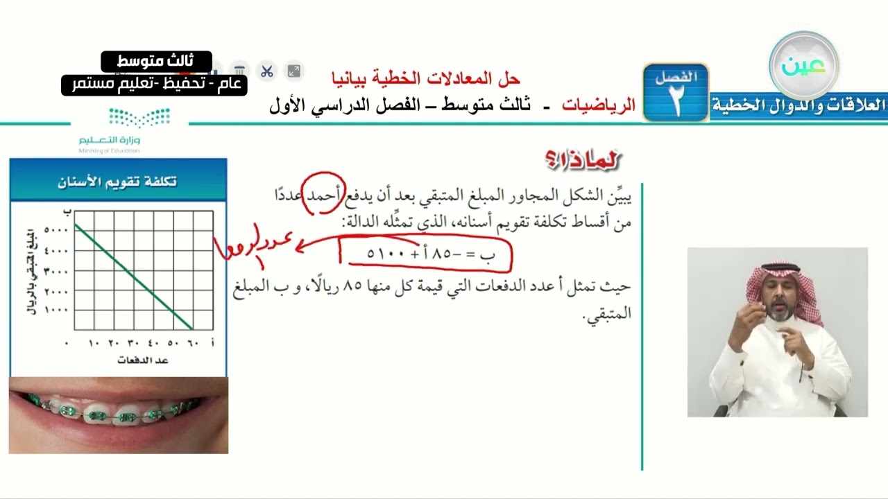 حل المعادلات الخطية بيانياً 1 - الرياضيات - ثالث متوسط