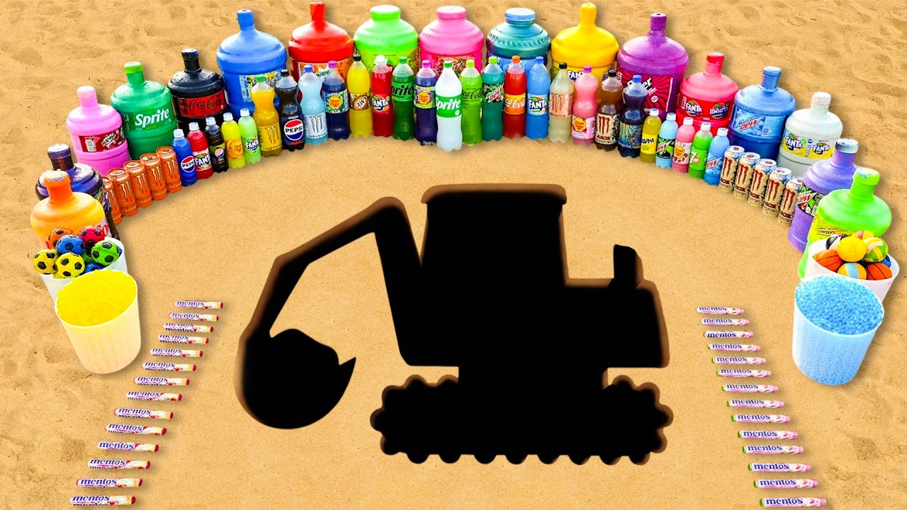 How to make Excavator with Orbeez, Pepsi & Giant Balloons of Soda, Fanta, Coca Cola vs Mentos