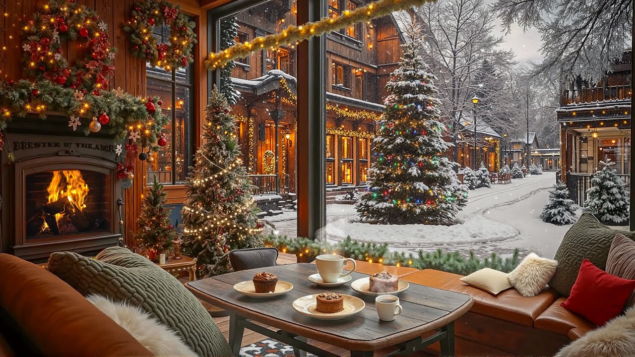 Beautiful Snowy WinterJazz in Christmas Ambience ☕ Gentle Jazz & Fireplace Sounds for Relax & Work