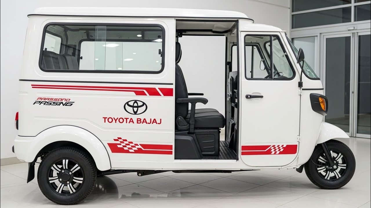 2026 Toyota Bajaj Passenger 3-Wheeler  White 8-Seater Red Racing Stripe Luxury Showroom & Interior 