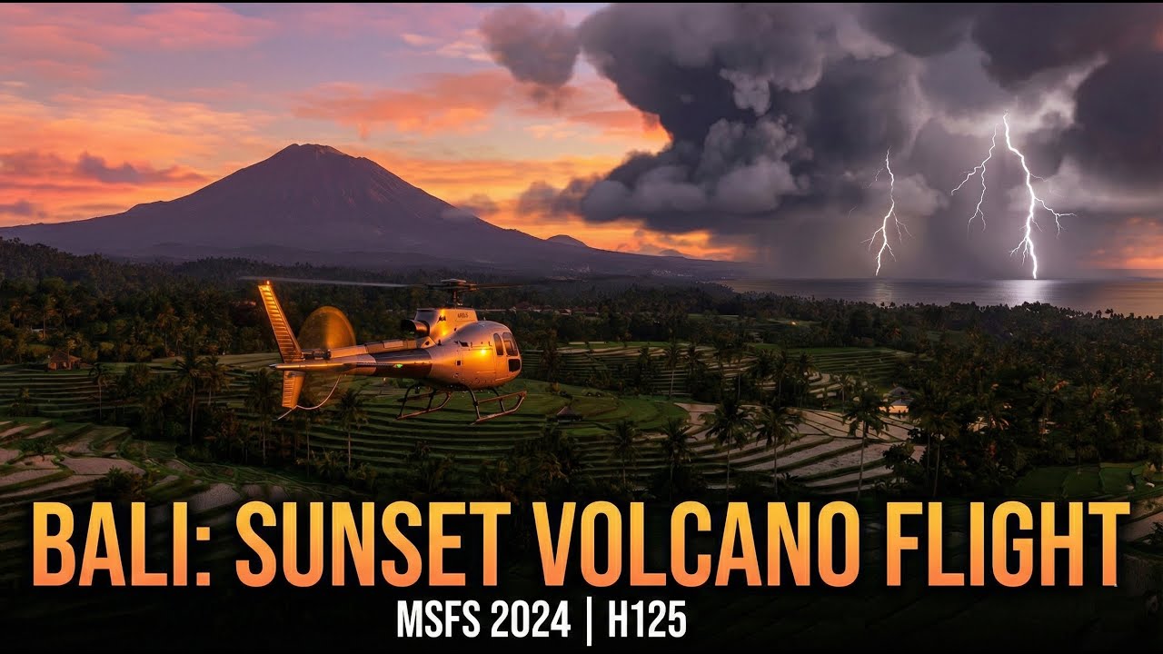 MSFS 2024 | Airbus H125 Bali Full Tour: Denpasar to Mount Agung | Tropical Storm