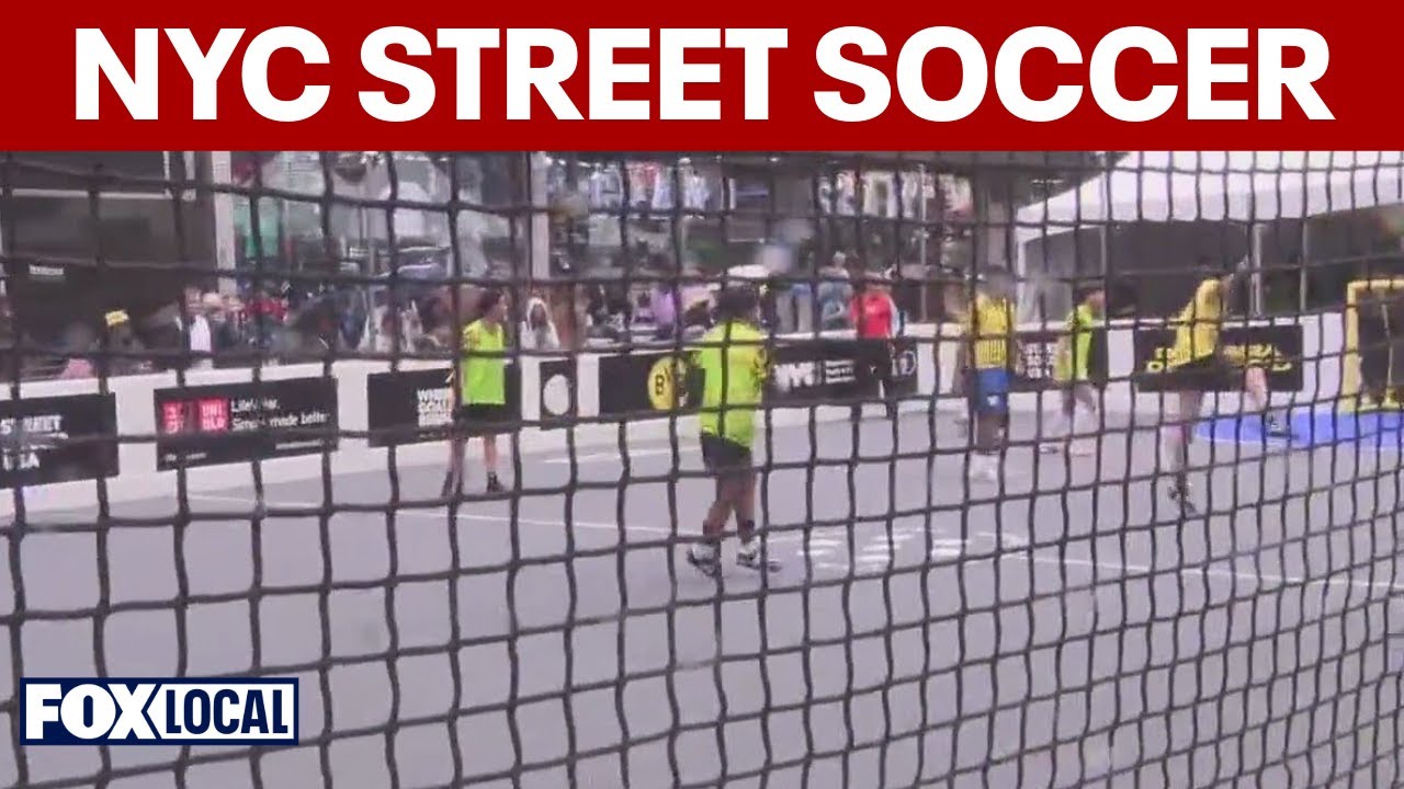 Times Square transforms into a pop-up soccer pitch in New York City