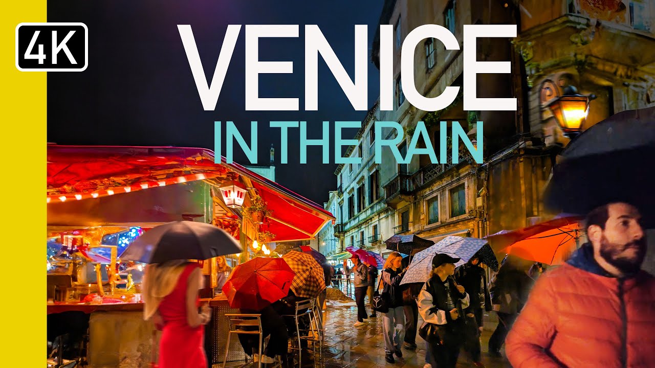 HEAVY Rain in Venice, Italy - 4K-UHD Walking Tour at NIGHT 2024