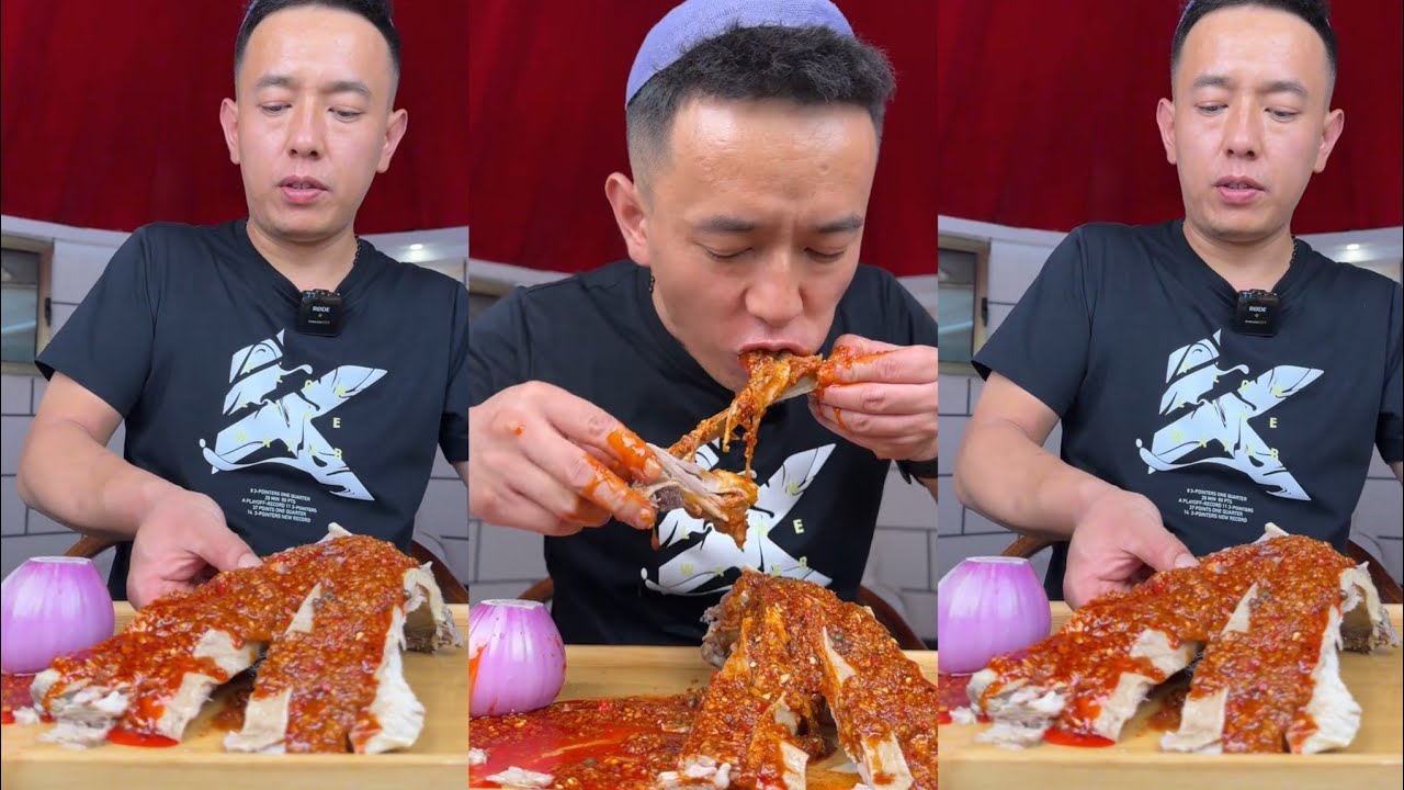 ASMR LAMB CHOPS WITH SPICY GARLIC SAUCE EATING