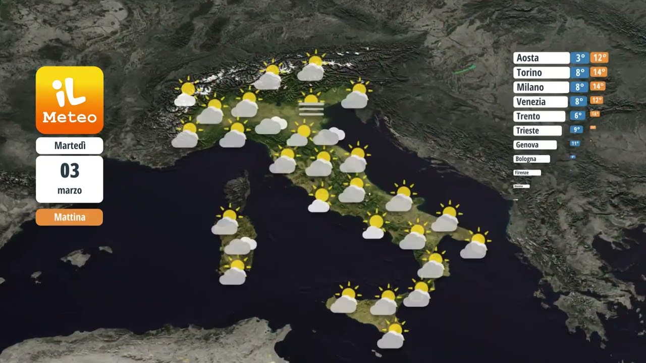 Luned&igrave; 02 marzo 2026 Previsioni meteo Italia di domani